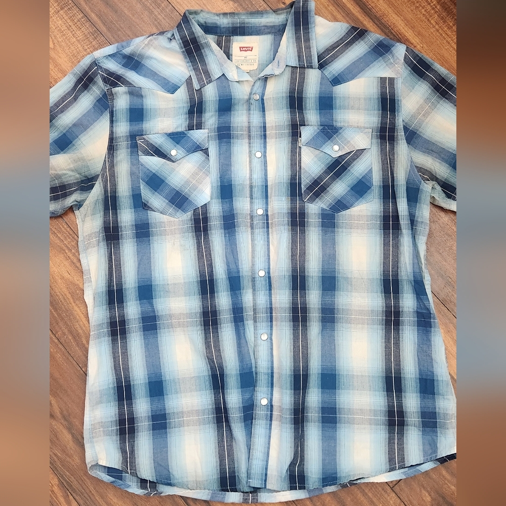 Levi's Collard Button Up Plaid Shirt Mens Size XXL